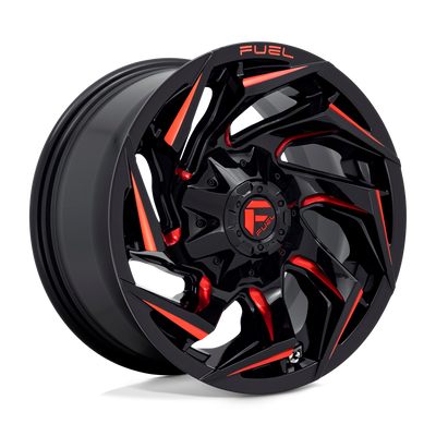Fuel - D755 REACTION - Black - GLOSS BLACK MILLED WITH RED TINT - 18" x 9", -12 Offset, 8x165.1 (Bolt Pattern), 125.1mm HUB