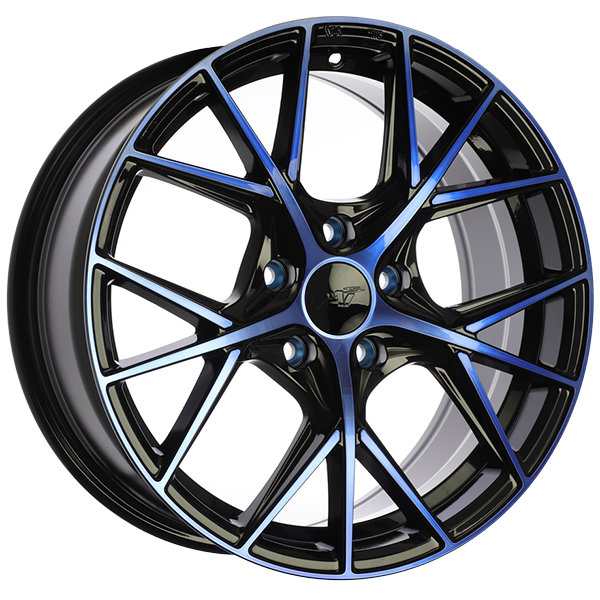 Dai Alloys - A-Spec - Black - Gloss Black - Machined Face - Blue Face - 15" x 6.5", 40 Offset, 5x114.3 (Bolt Pattern), 67.1mm HUB