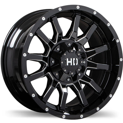 Fast HD - TRAXX - Black - Gloss Black with Milled Trim - 22" x 12", -52 Offset, 6x135/139.7 (Bolt Pattern), 87.1mm HUB