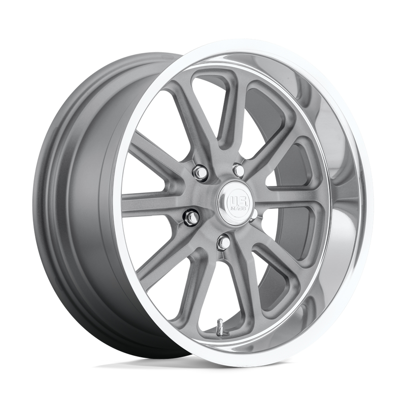 US Mag - U111 RAMBLER - Gunmetal - MATTE GUN METAL MACHINED - 18" x 9.5", 1 Offset, 5x120.65 (Bolt Pattern), 72.6mm HUB