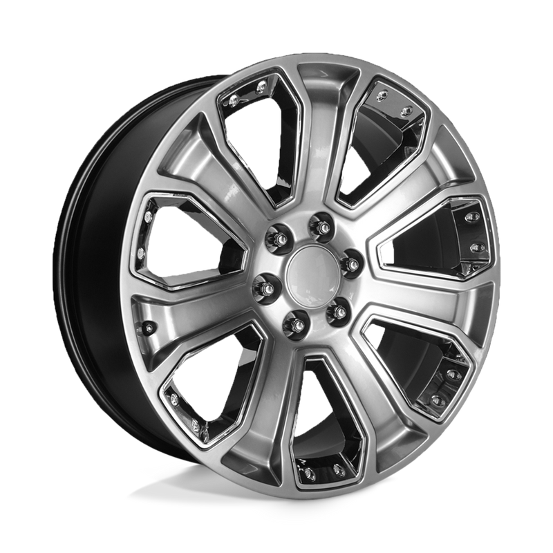 OE Creations - PR113 - Gunmetal - HYPER SILVER DARK WITH CHROME ACCENTS - 20" x 9", 24 Offset, 6x139.7 (Bolt Pattern), 78.1mm HUB