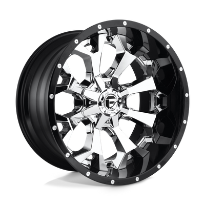 Fuel - D246 ASSAULT - Polished - CHROME PLATED GLOSS BLACK LIP - 20" x 12", -43 Offset, 6x135/139.7 (Bolt Pattern), 106.1mm HUB