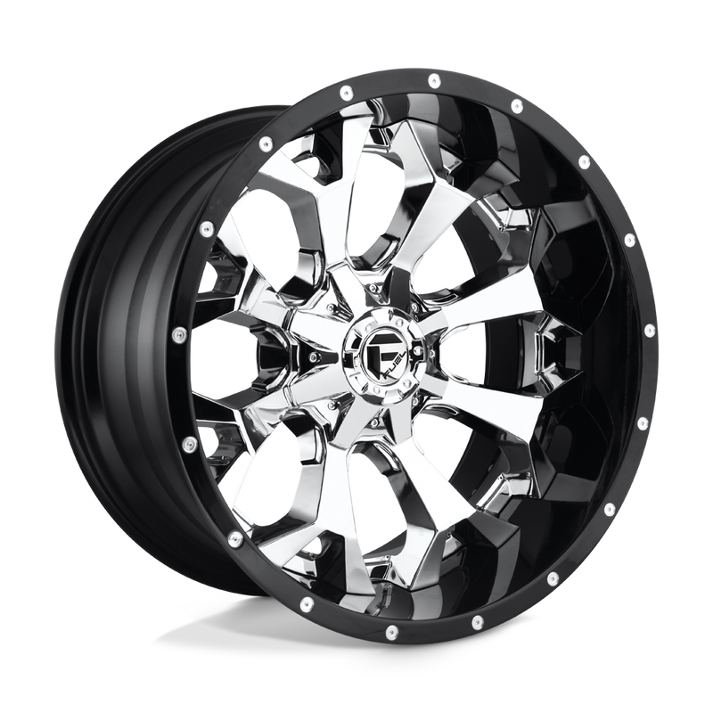 Fuel - D246 ASSAULT - Polished - CHROME PLATED GLOSS BLACK LIP - 20" x 12", -43 Offset, 6x135/139.7 (Bolt Pattern), 106.1mm HUB