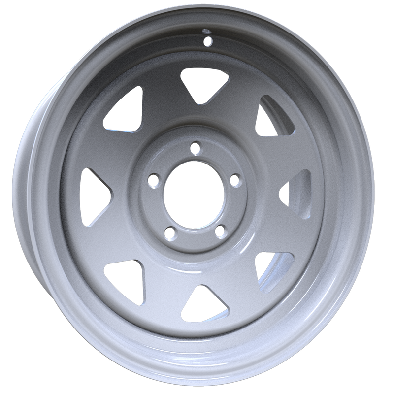 Envy Wheels - TRAILER STEEL SPOKE - White - WHITE / RED AND BLUE PIN STRIPE - 15" x 6", 0 Offset, 5x114.3 (Bolt Pattern), 84mm HUB