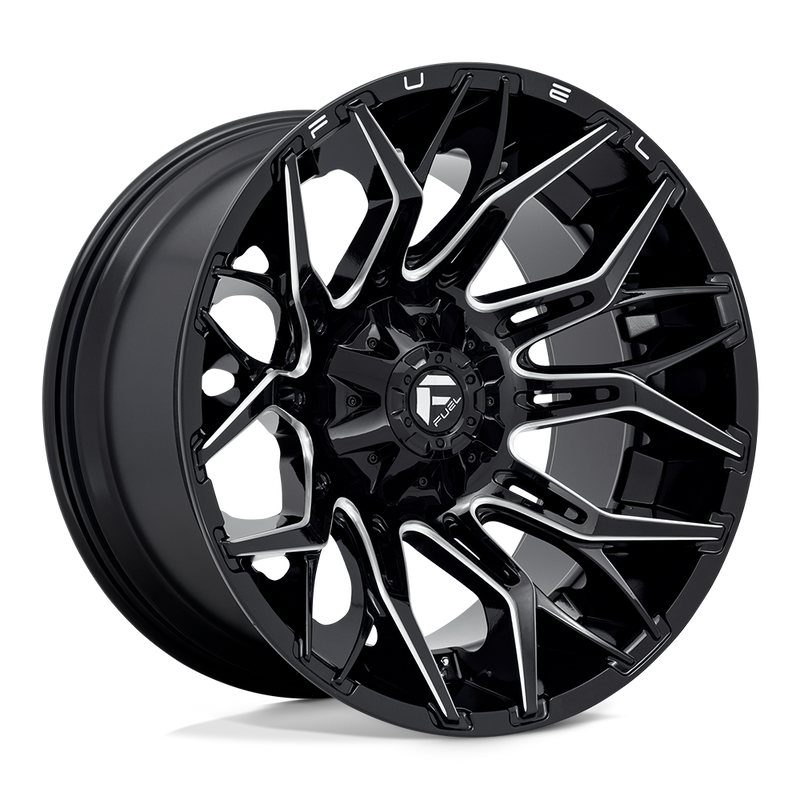 Fuel - D769 TWITCH - Black - GLOSSY BLACK MILLED - 22" x 12", -44 Offset, 8x180 (Bolt Pattern), 124.2mm HUB