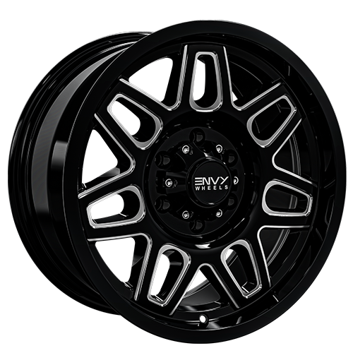 Envy Wheels - ET-2 - Black - GLOSS BLACK / SIDE MILL - 16" x 8", 10 Offset, 6x139.7 (Bolt Pattern), 106.1mm HUB