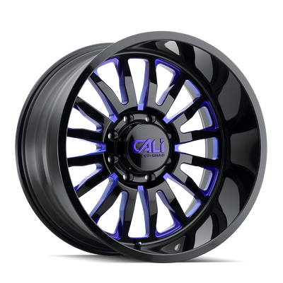 Cali Off-Road - SUMMIT - Black - GLOSS BLACK/BLUE MILLED SPOKES - 24" x 14", -76 Offset, 6x139.7 (Bolt Pattern), 106mm HUB