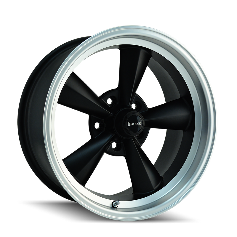 Ridler - 675 - Black - MATTE BLACK/MACHINED LIP - 17" x 9.5", -5 Offset, 5x114.3 (Bolt Pattern), 83.82mm HUB