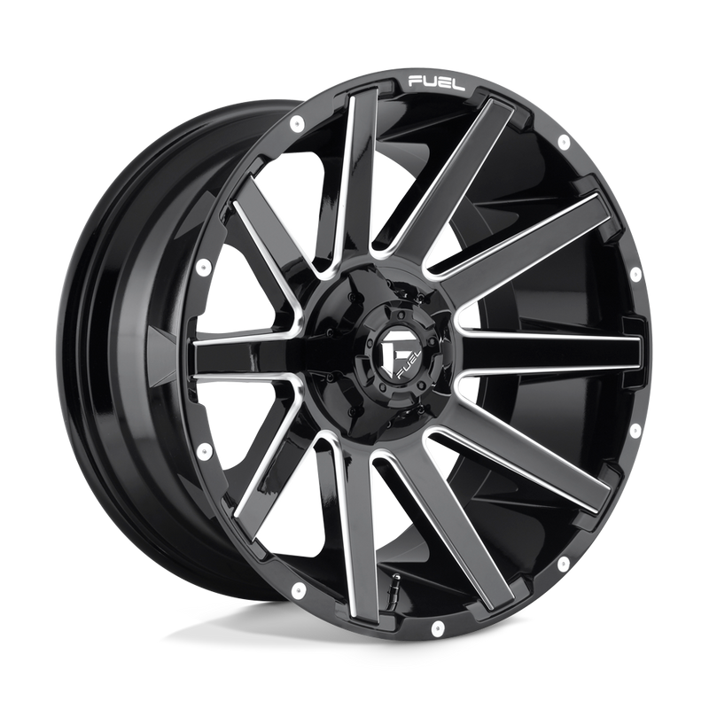 Fuel - D615 CONTRA - Black - GLOSS BLACK MILLED - 24" x 12", -44 Offset, 5x127/139.7 (Bolt Pattern), 87.1mm HUB
