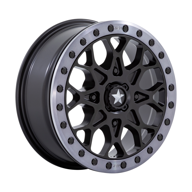 MSA Offroad Wheels - M48 PORTAL BEADLOCK - Black - SATIN BLACK WITH GRAY TINT RING - 15" x 6", 38 Offset, 4x110 (Bolt Pattern), 115.1mm HUB