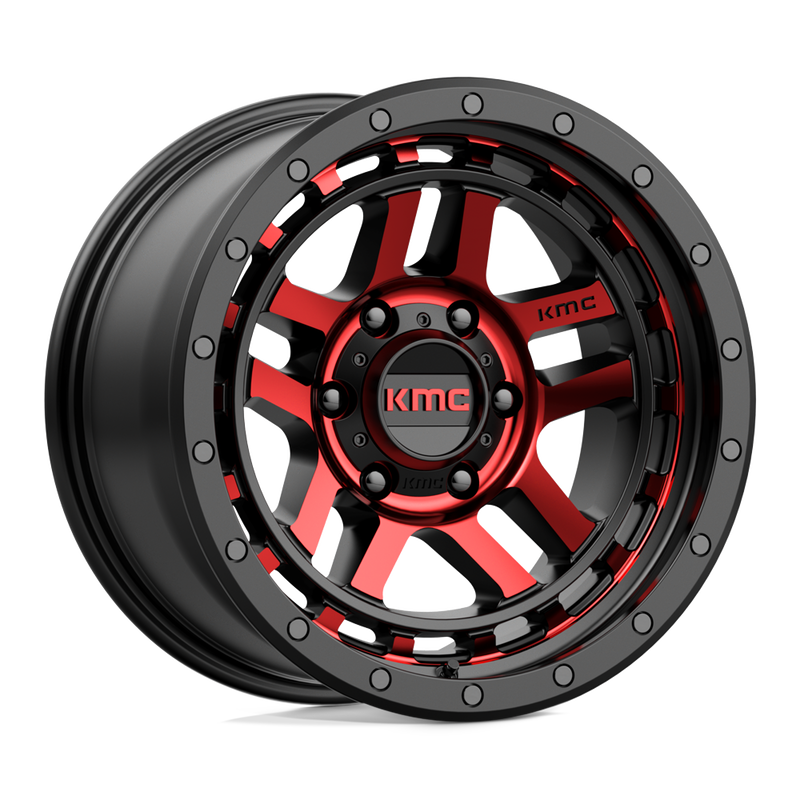 KMC Wheels - KM540 RECON - Black - GLOSS BLACK MACHINED WITH RED TINT - 17" x 9", -12 Offset, 6x139.7 (Bolt Pattern), 106.1mm HUB