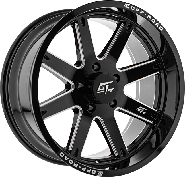 GT Off-Road - INVASION - Black - Gloss Black Milled - 24" x 12", -44 Offset, 6x135 (Bolt pattern), 87.10mm HUB