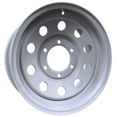 Envy Wheels - TRAILER STEEL MODULAR - White - WHITE / RED AND BLUE PIN STRIPE - 15" x 6", 0 Offset, 6x139.7 (Bolt Pattern), 108mm HUB