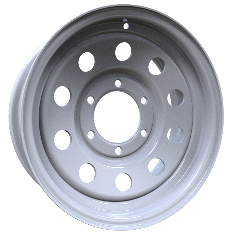 Envy Wheels - TRAILER STEEL MODULAR - White - WHITE / RED AND BLUE PIN STRIPE - 15" x 6", 0 Offset, 6x139.7 (Bolt Pattern), 108mm HUB