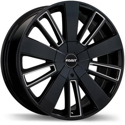 Fast Wheels - Entourage - Black - Gloss Black with Milled Trim - 20" x 8", 40 Offset, 5x110/115 (Bolt Pattern), 72.6mm HUB