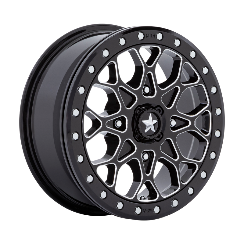 MSA Offroad Wheels - M48 PORTAL BEADLOCK - Black - GLOSS BLACK MILLED WITH GLOSS BLACK RING - 15" x 6", 38 Offset, 4x137 (Bolt Pattern), 96mm HUB
