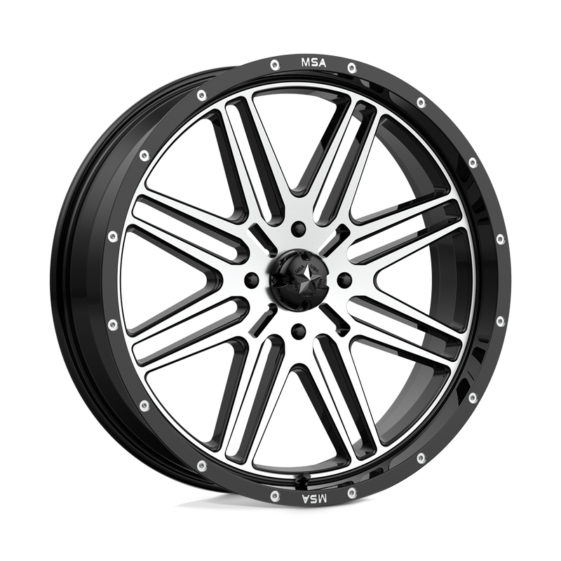 MSA Offroad Wheels - M38 BRUTE - Black - GLOSS BLACK MACHINED - 22" x 7", 10 Offset, 4x137 (Bolt Pattern), 112.1mm HUB