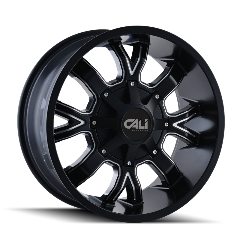 Cali Off-Road - DIRTY - Black - SATIN BLACK/MILLED SPOKES - 20" x 10", -19 Offset, 8x180 (Bolt Pattern), 124.1mm HUB