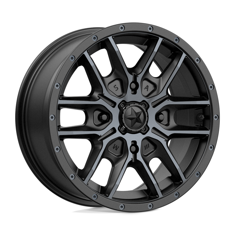 MSA Offroad Wheels - M43 FANG - Black - SATIN BLACK WITH TITANIUM TINT - 15" x 7", 38 Offset, 4x137 (Bolt Pattern), 112.1mm HUB