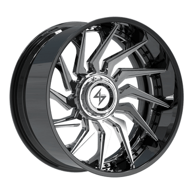 Sentali - BFX-4 - Black - Gloss Black Lip / Chrome Centre - 24" x 12", -44 Offset, 5x127/139.7 (Bolt pattern), 78.1mm HUB