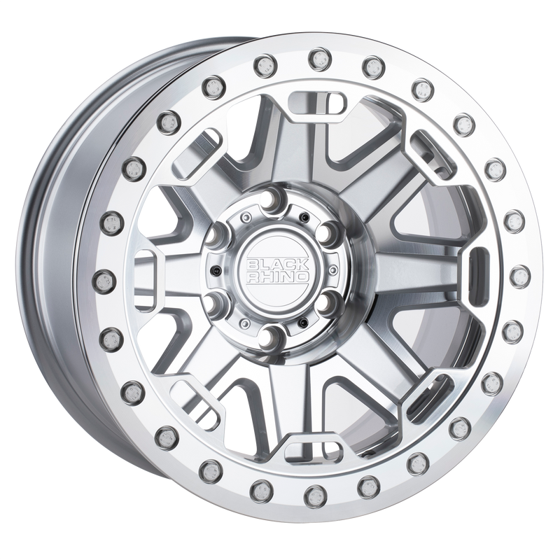 Black Rhino - RIFT BEADLOCK - Gunmetal - SILVER W/ MIRROR FACE & MACHINED RING - 17" x 8.5", -38 Offset, 5x114.3 (Bolt Pattern), 71.5mm HUB