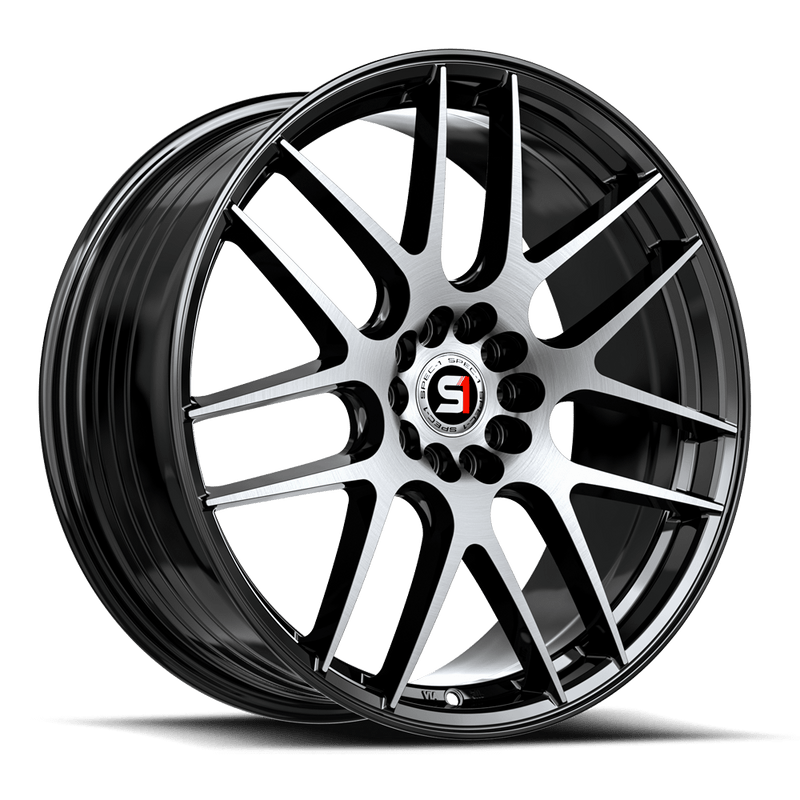 Spec-1 Racing - SP-65 - Black - Gloss Black Machined - 17" x 8", 42 Offset, 5x105/114.3 (Bolt pattern), 73.10mm HUB