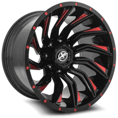 XF Off-Road - XF-224 - Black - Gloss Black Milled Red - 20" x 10", -24 Offset, 8x180/165.1 (Bolt pattern), 125.2mm HUB