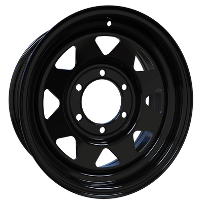 Envy Wheels - TRAILER STEEL SPOKE - Black - GLOSS BLACK - 15" x 6", 0 Offset, 6x139.7 (Bolt Pattern), 108mm HUB