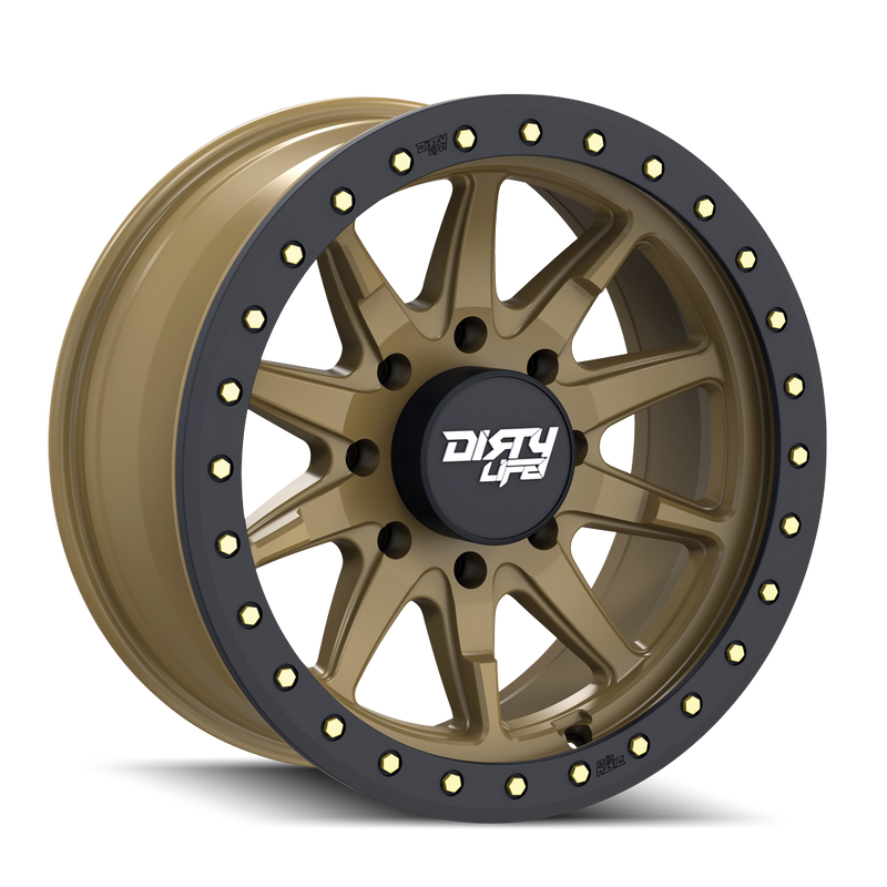 Dirty Life - DT-2 - Gold - SATIN GOLD WITH SIMULATED RING - 17" x 9", -12 Offset, 8x165.1 (Bolt Pattern), 130.8mm HUB