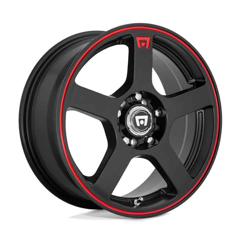 Motegi - MR116 FS5 - Black - MATTE BLACK RED RACING STRIPE - 17" x 7", 40 Offset, 5x105/114.3 (Bolt Pattern), 72.6mm HUB