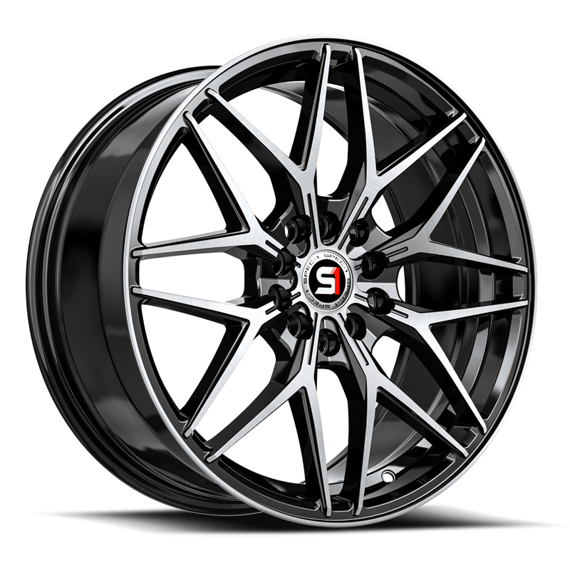 Spec-1 Racing - SP-60 - Black - Gloss Black & Machined - 18" x 8", 38 Offset, 5x112/114.3 (Bolt pattern), 73.10mm HUB