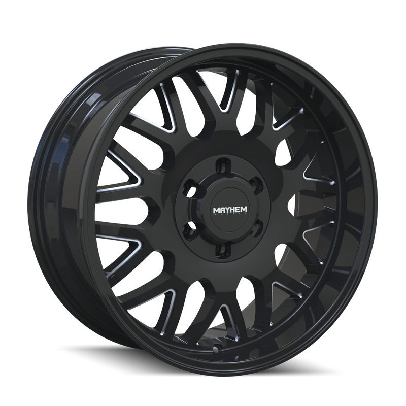 Mayhem - TRIPWIRE - Black - GLOSS BLACK/MILLED SPOKES - 20" x 10", -19 Offset, 8x180 (Bolt Pattern), 124.1mm HUB
