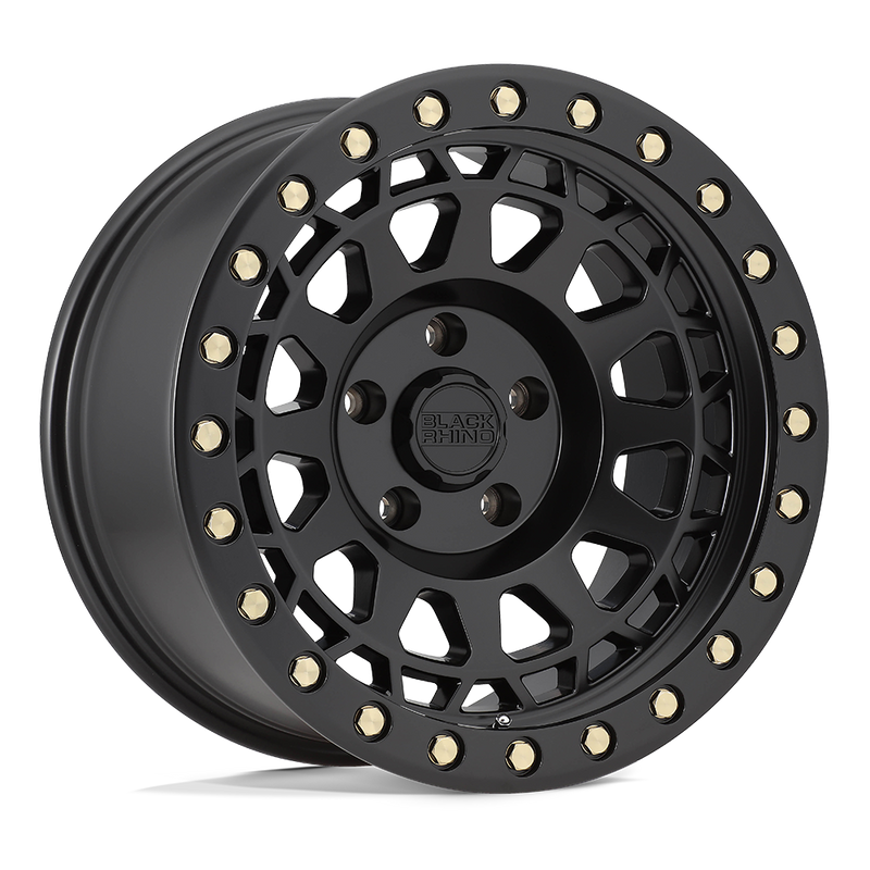 Black Rhino - PRIMM - Black - MATTE BLACK WITH BRASS BOLTS - 18" x 9.5", 0 Offset, 8x165.1 (Bolt Pattern), 122.4mm HUB