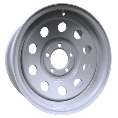 Envy Wheels - TRAILER STEEL MODULAR - White - WHITE / RED AND BLUE PIN STRIPE - 15" x 6", 0 Offset, 5x114.3 (Bolt Pattern), 84mm HUB