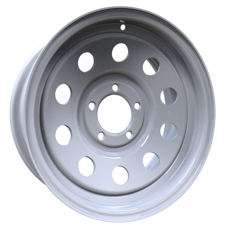 Envy Wheels - TRAILER STEEL MODULAR - White - WHITE / RED AND BLUE PIN STRIPE - 15" x 6", 0 Offset, 5x114.3 (Bolt Pattern), 84mm HUB