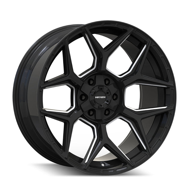 Mayhem - VANQUISH - Black - Gloss Black Milled - 20" x 9", 0 Offset, 5x127/139.7 (Bolt pattern), 78.10mm HUB