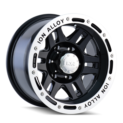 Ion Alloy - 133 - Black - BLACK/MACHINED LIP - 16" x 8", -5 Offset, 5x139.7 (Bolt Pattern), 108mm HUB