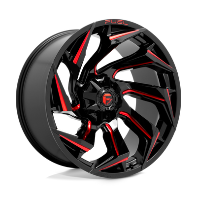 Fuel - D755 REACTION - Black - GLOSS BLACK MILLED WITH RED TINT - 24" x 12", -44 Offset, 8x165.1 (Bolt Pattern), 125.1mm HUB