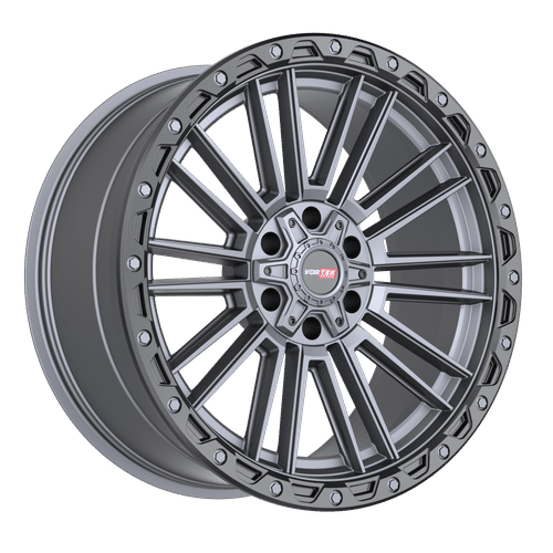 Vortek Offroad - VRT-604 ZEUS - Grey - Matte Titanium Black Bead Ring - 20" x 9.5", 12 Offset, 5x127/139.7 (Bolt pattern), 78.1mm HUB
