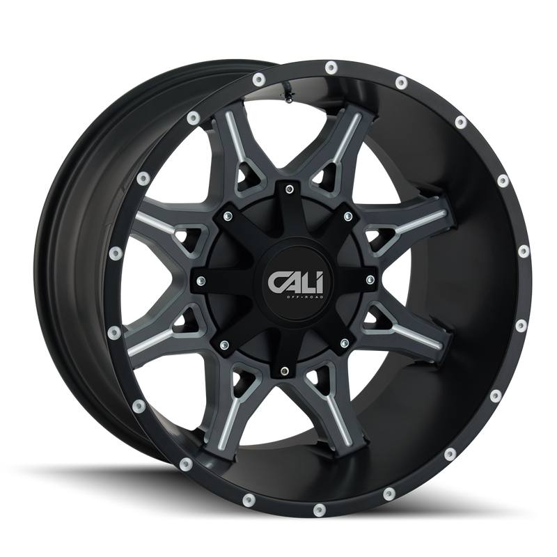 Cali Off-Road - OBNOXIOUS - Black - SATIN BLACK/MILLED SPOKES - 20" x 9", 0 Offset, 8x180 (Bolt Pattern), 124.1mm HUB