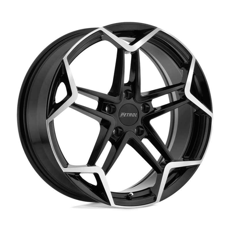 Petrol Wheels - P1A - Black - GLOSS BLACK WITH MACHINED CUT FACE - 19" x 8", 32 Offset, 5x112 (Bolt Pattern), 72.1mm HUB