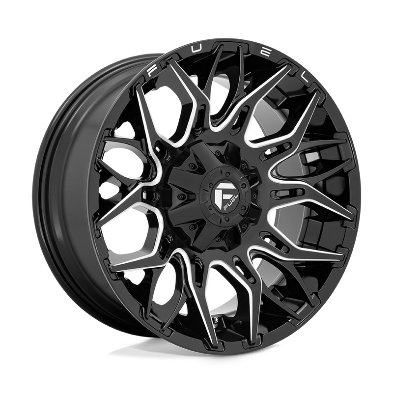 Fuel - D769 TWITCH - Black - GLOSSY BLACK MILLED - 20" x 10", -18 Offset, 8x180 (Bolt Pattern), 124.2mm HUB