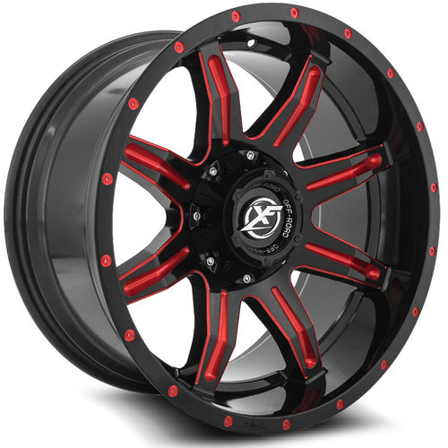 XF Off-Road - XF-215 - Black - Gloss Black Milled Red - 20" x 10", -12 Offset, 8x165.1/170 (Bolt pattern), 125.2mm HUB