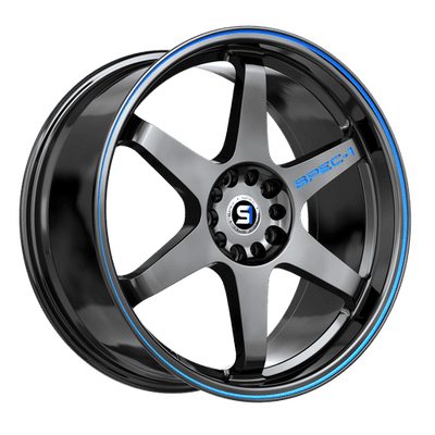 Spec-1 Racing - SPT-33 - Black - Gloss Black / Blue Line - 18" x 8.5", 38 Offset, 5x110/114.3 (Bolt pattern), 73.1mm HUB