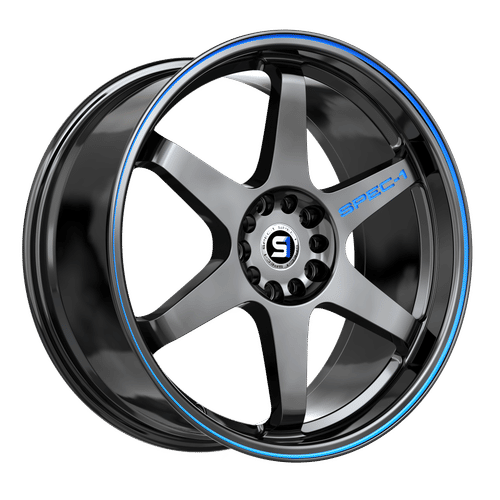 Spec-1 Racing - SPT-33 - Black - Gloss Black / Blue Line - 18" x 8.5", 38 Offset, 5x100/114.3 (Bolt pattern), 73.1mm HUB