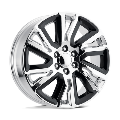 OE Creations - PR202 - Chrome - CHROME WITH GLOSS BLACK ACCENTS - 22" x 9", 28 Offset, 6x139.7 (Bolt Pattern), 78.1mm HUB