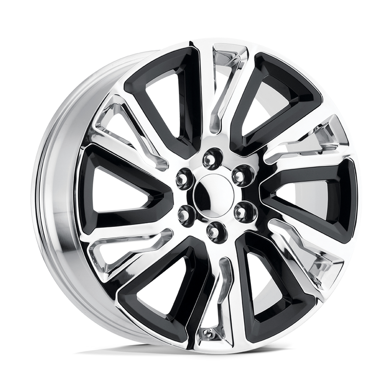 OE Creations - PR202 - Chrome - CHROME WITH GLOSS BLACK ACCENTS - 22" x 9", 28 Offset, 6x139.7 (Bolt Pattern), 78.1mm HUB