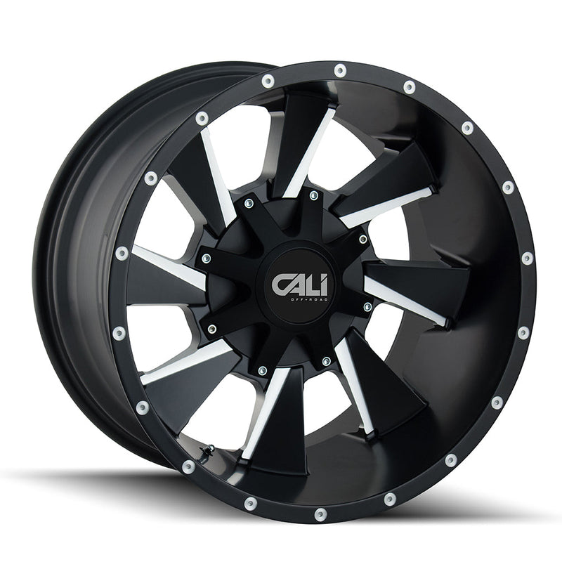 Cali Off-Road - DISTORTED - Black - SATIN BLACK/MILLED SPOKES - 24" x 12", -47 Offset, 6x135/139.7 (Bolt Pattern), 106mm HUB