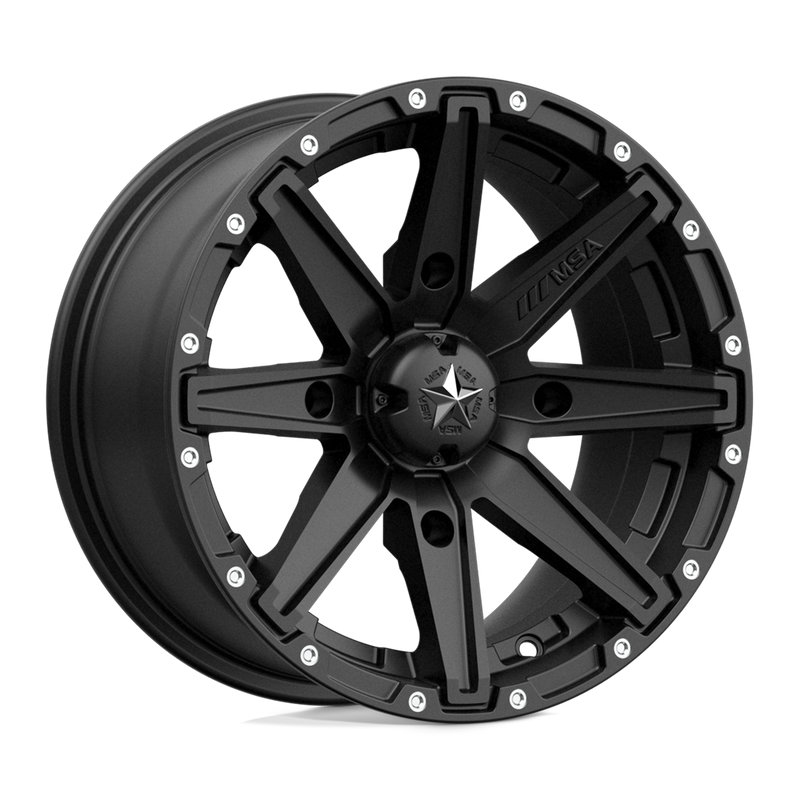 MSA Offroad Wheels - M33 CLUTCH - Black - SATIN BLACK - 15" x 10", 0 Offset, 4x110 (Bolt Pattern), 86mm HUB