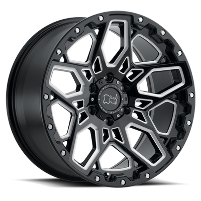 Black Rhino - SHRAPNEL - Black - Gloss Black with Milled Spokes - 20" x 9.5", -18 Offset, 5x127 (Bolt Pattern), 71.5mm HUB